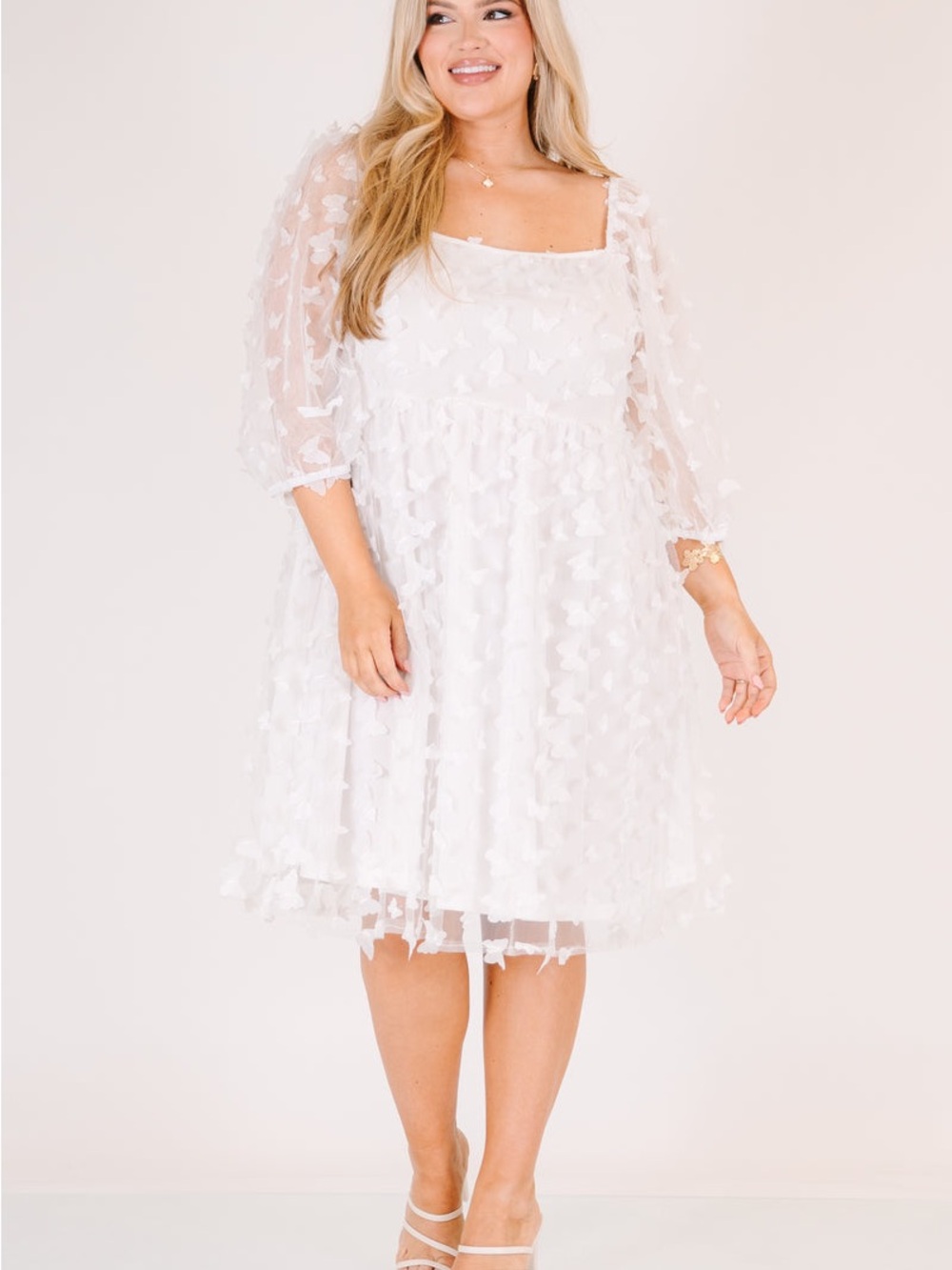Chic Soul Call Me Glamour White 3D Butterfly Dress 3X
